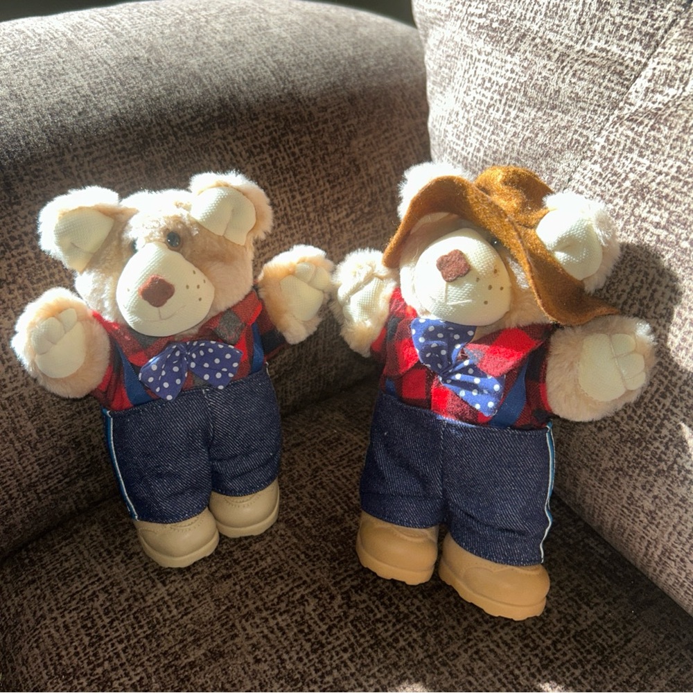 Furskins Adorable Plush Bear Toy Set with Blue and Red Outfits Vintage 1985 NWOT